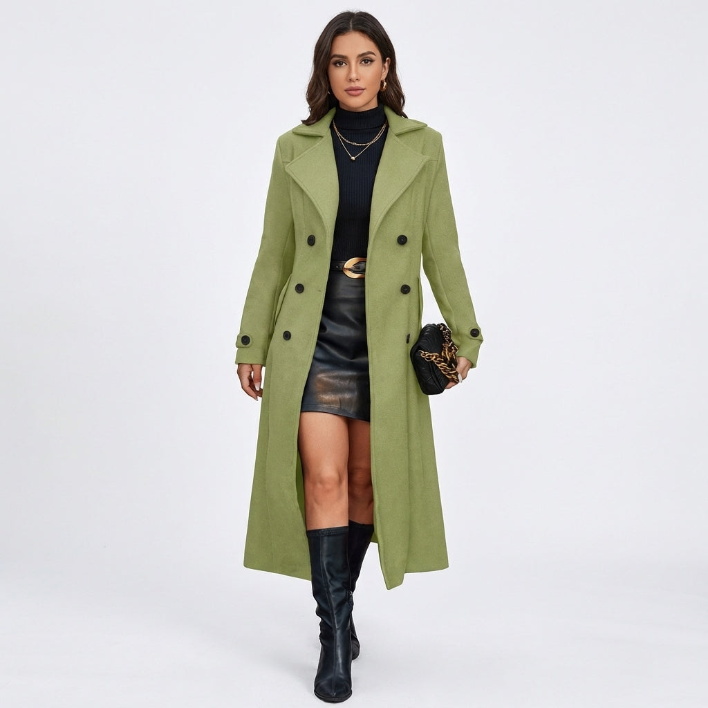 Women's Double-Breasted Tailored Wool Blend Maxi Winter Coat