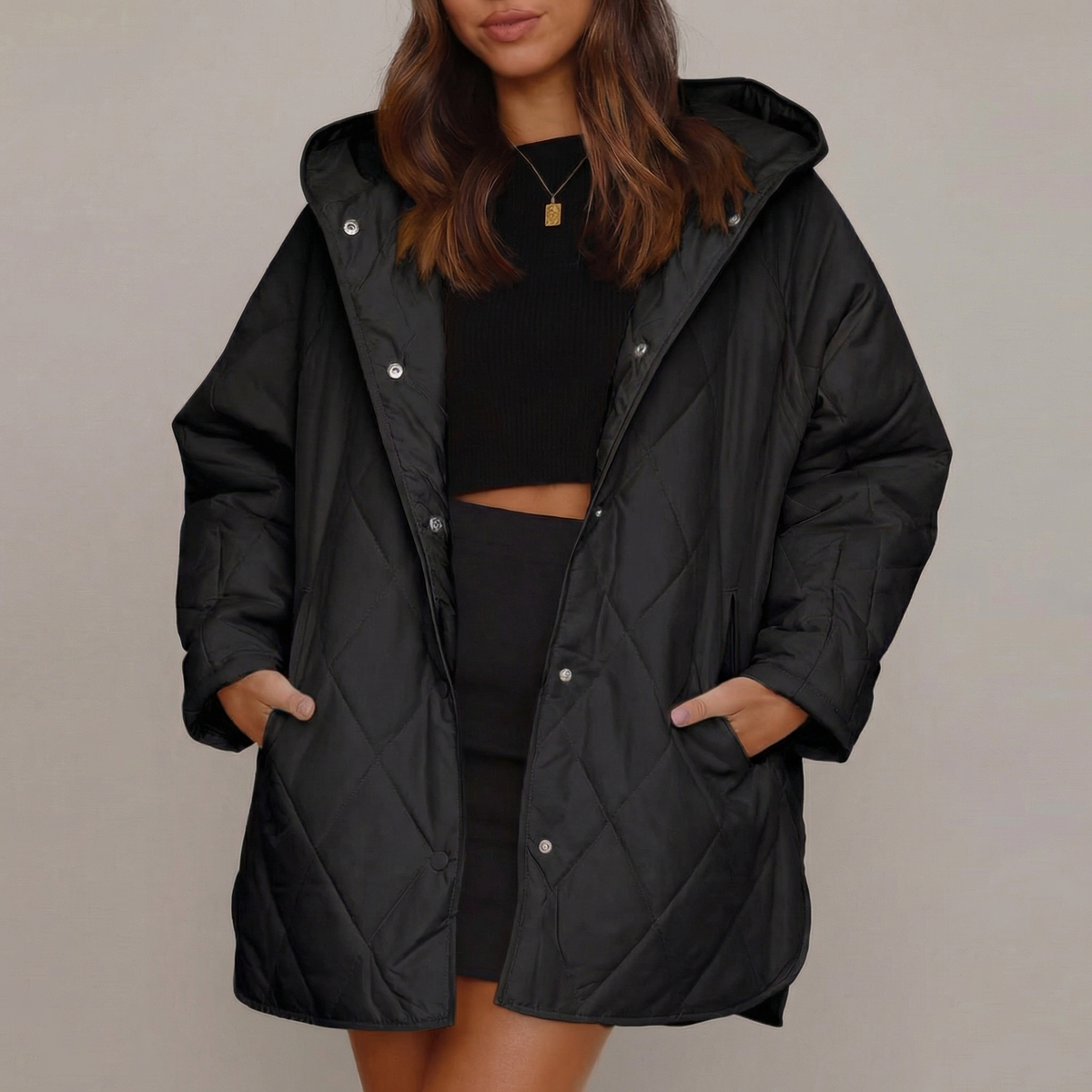 Women's Diamond Quilted Oversized Hooded Puffer Winter Jacket