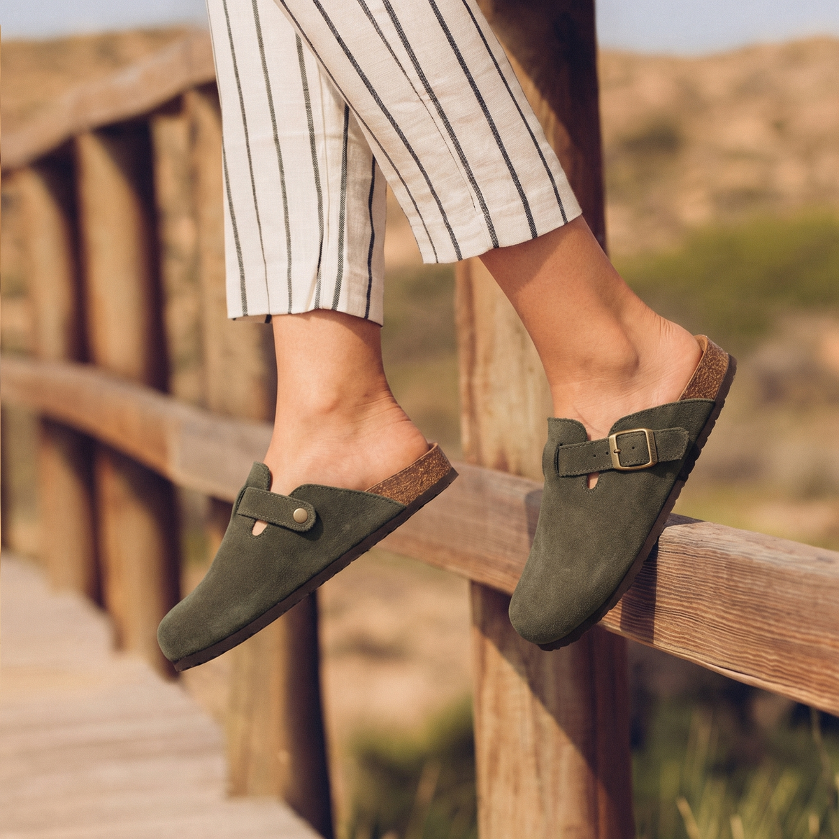 Women's Suede Buckle Slip-On Mule Clogs