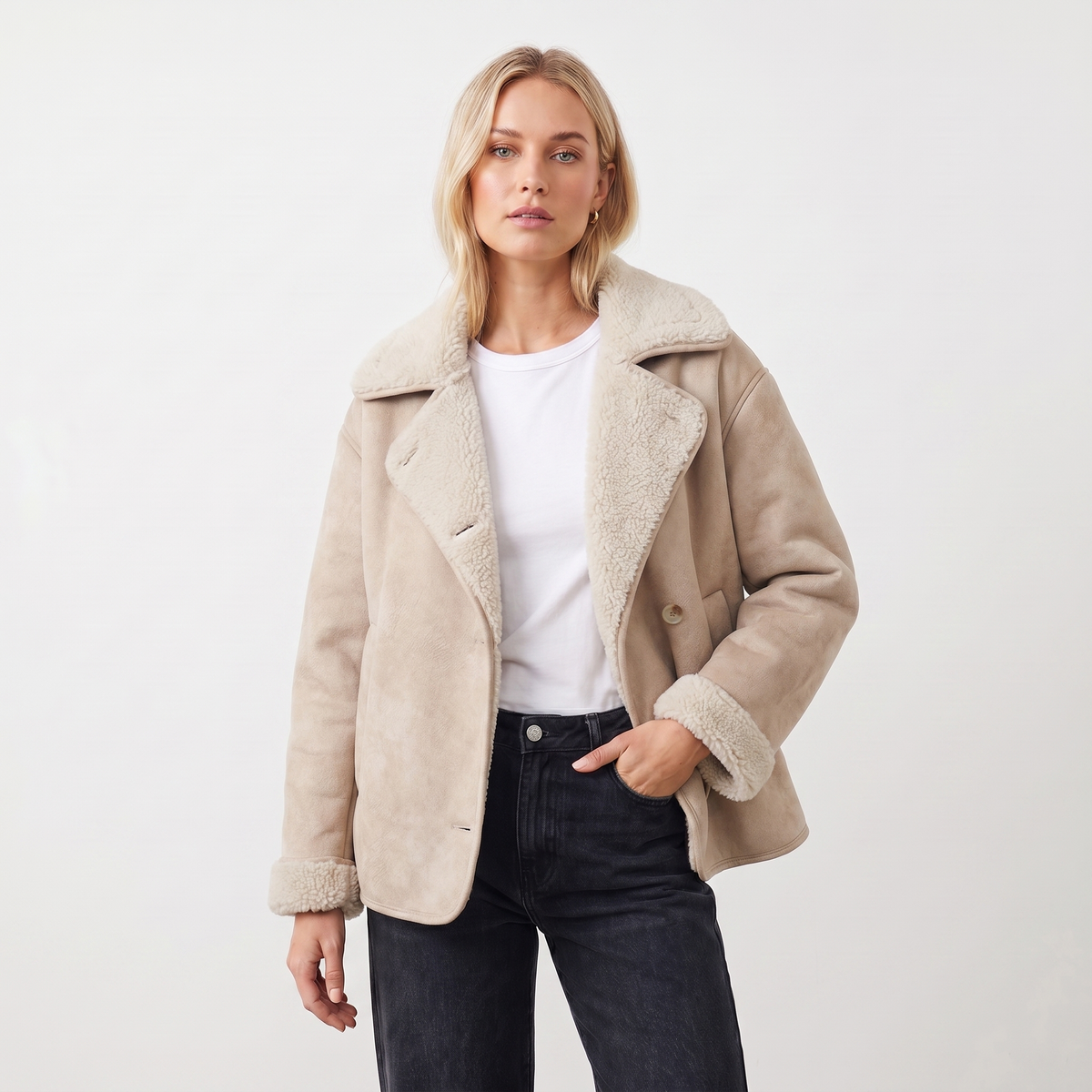 Women's Faux Leather Jacket Oversized Fur Lined Autumn Coat