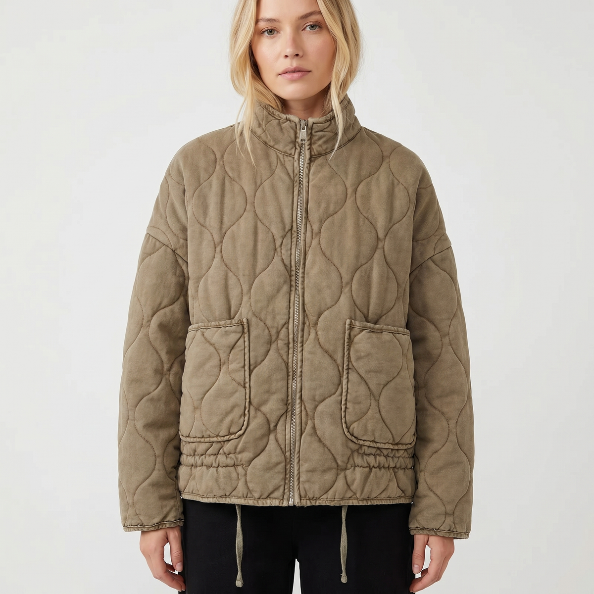 Women's Quilted Anorak Utility Stand Collar Zip-Up Autumn