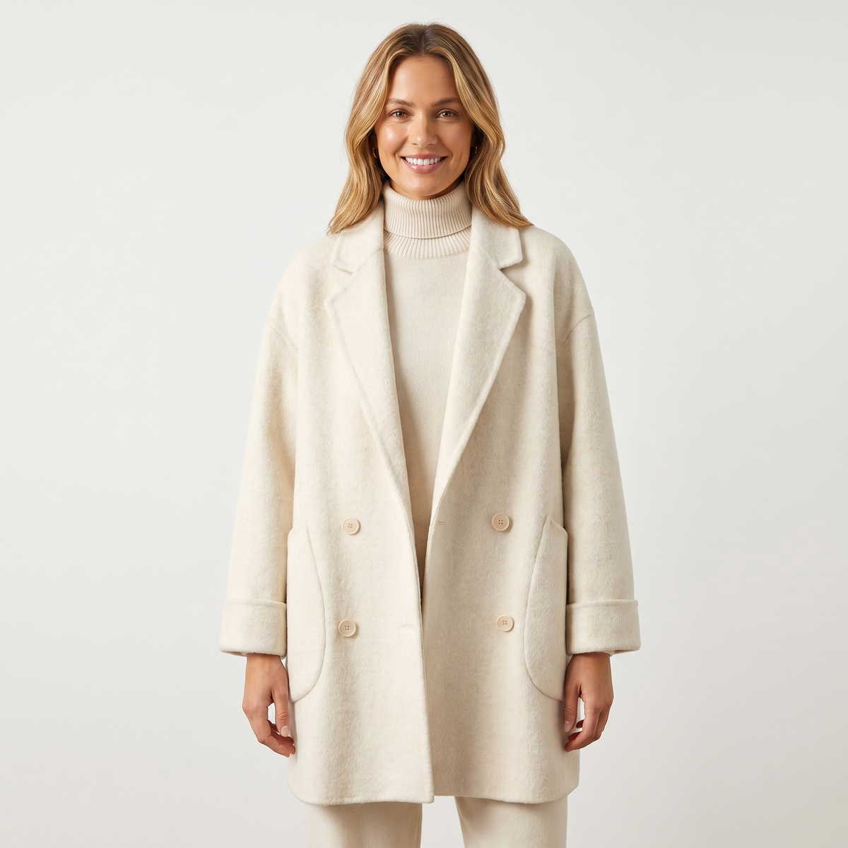 Women's Wool Double-Breasted Winter Coat Oversized Mid-Length