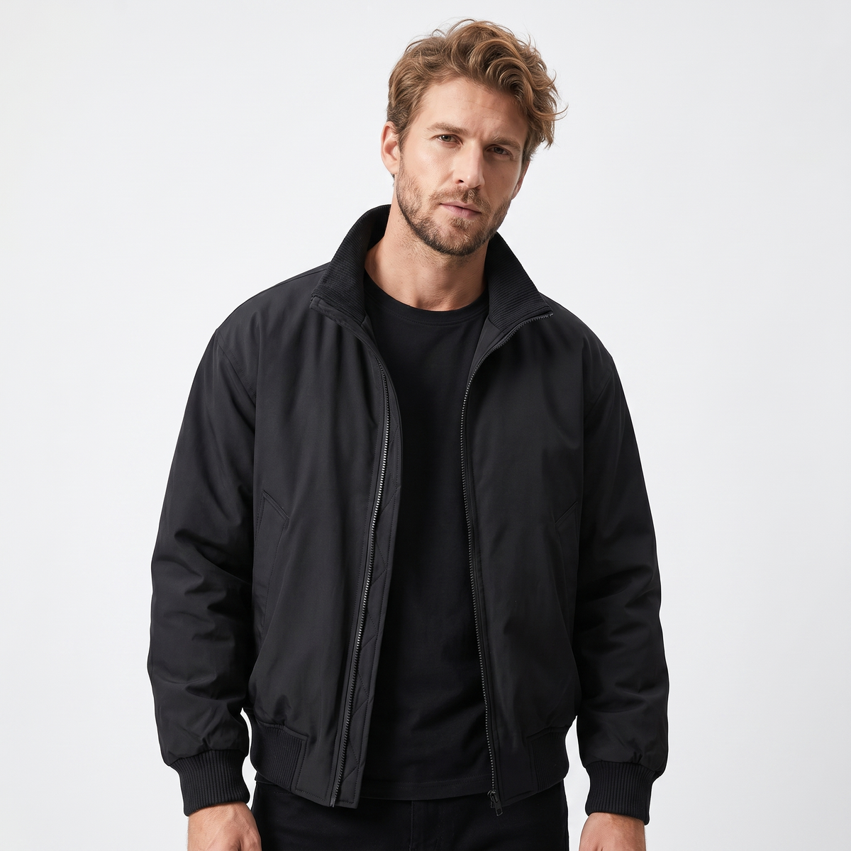 Men's Bomber Autumn Jacket Padded Stand Collar Flight Style