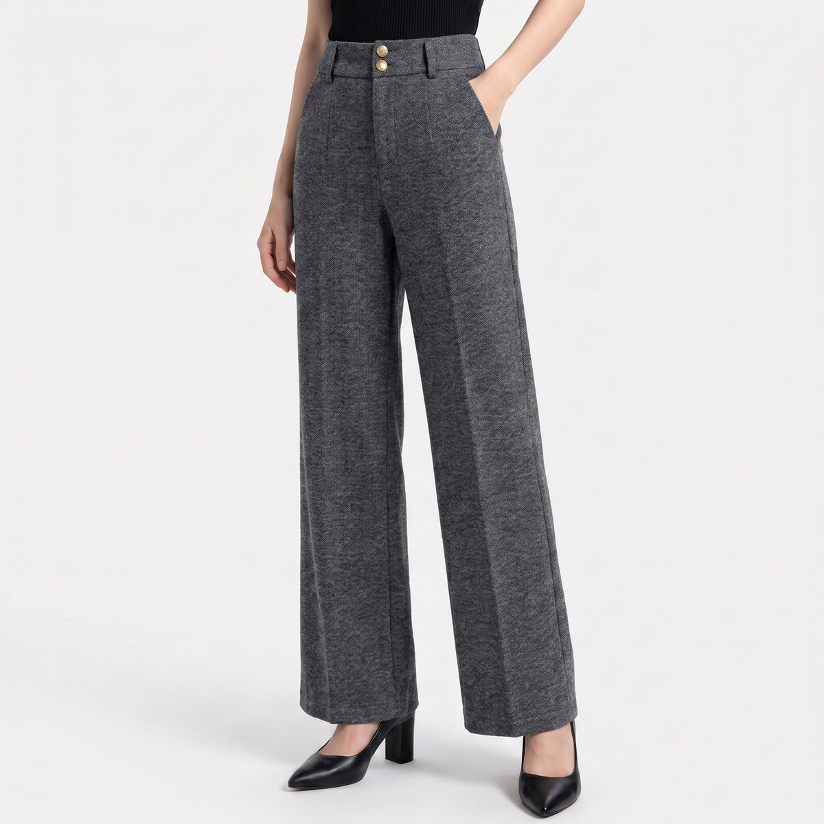 Women's Pant Suit Pants Wide-Leg High-Waist Tweed-Look