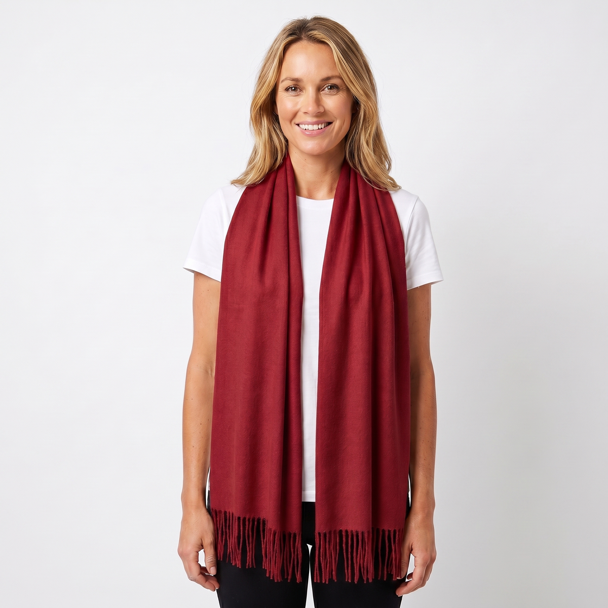 Women's Cashmere-Style Winter Scarf Oversized Plain Woven Fringe Wrap