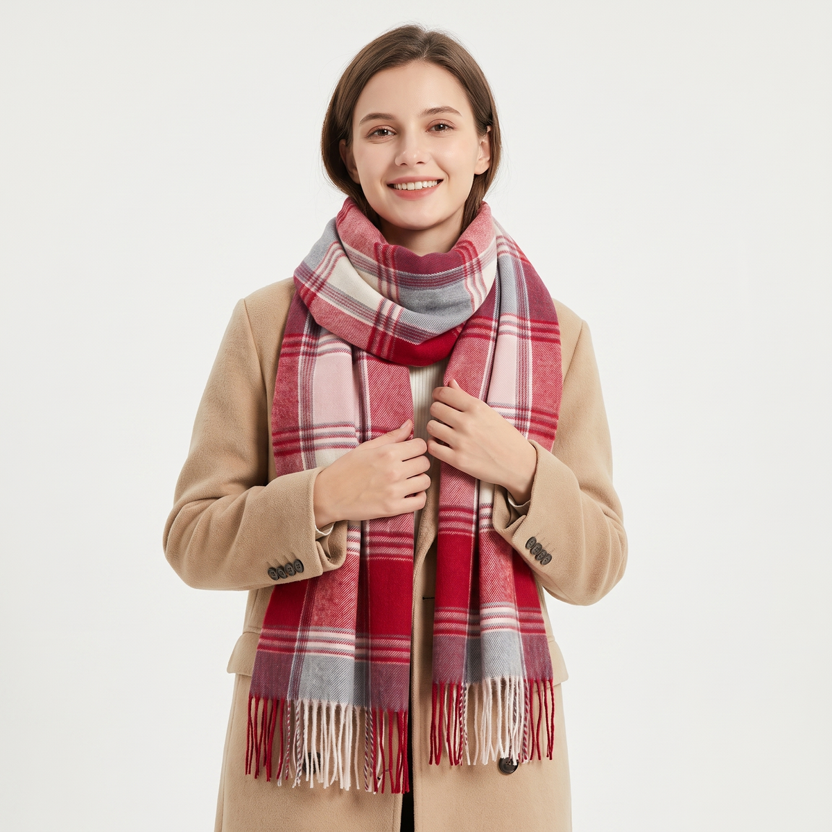 Women's Oversized Plaid Tartan Scarf Cashmere Feel Tassel Wrap Blanket