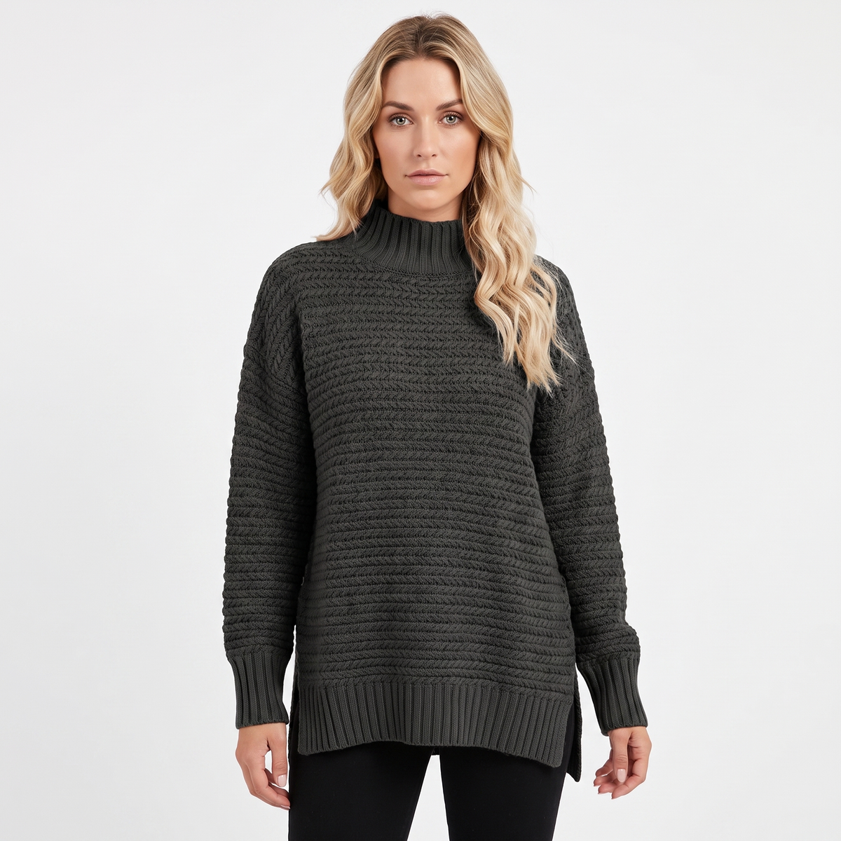 Women's Chunky Knit Winter Sweater Oversized Mock-Neck Pullover