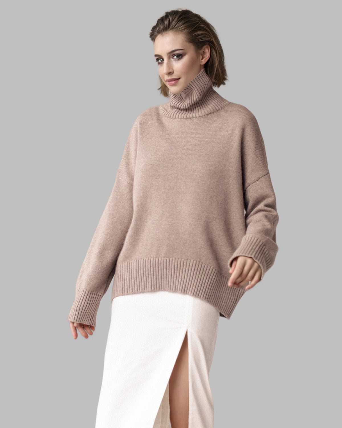 Women's Oversized Turtleneck Cap-Sleeve Knit Winter Vest