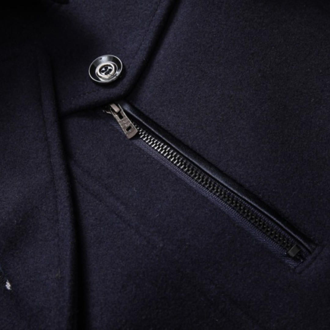 Trench da Uomo – Cappotto Militare di Media Lunghezza in Misto Lana con Colletto a Sciarpa