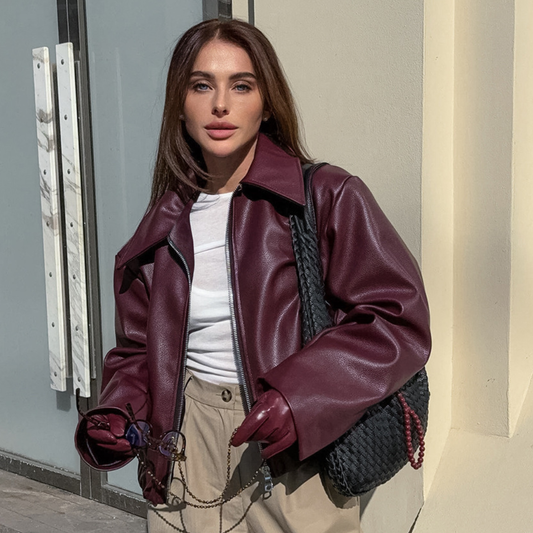 Women's Faux Leather Oversized Bomber Autumn Jacket