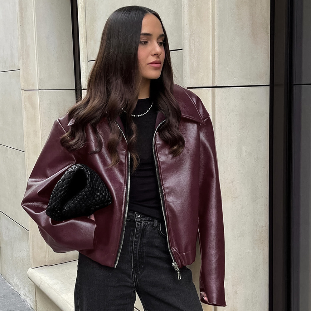 Women's Faux Leather Oversized Bomber Autumn Jacket