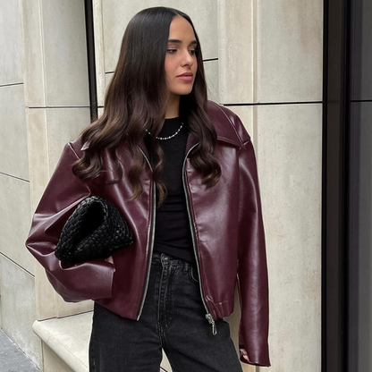 Women's Faux Leather Oversized Bomber Autumn Jacket