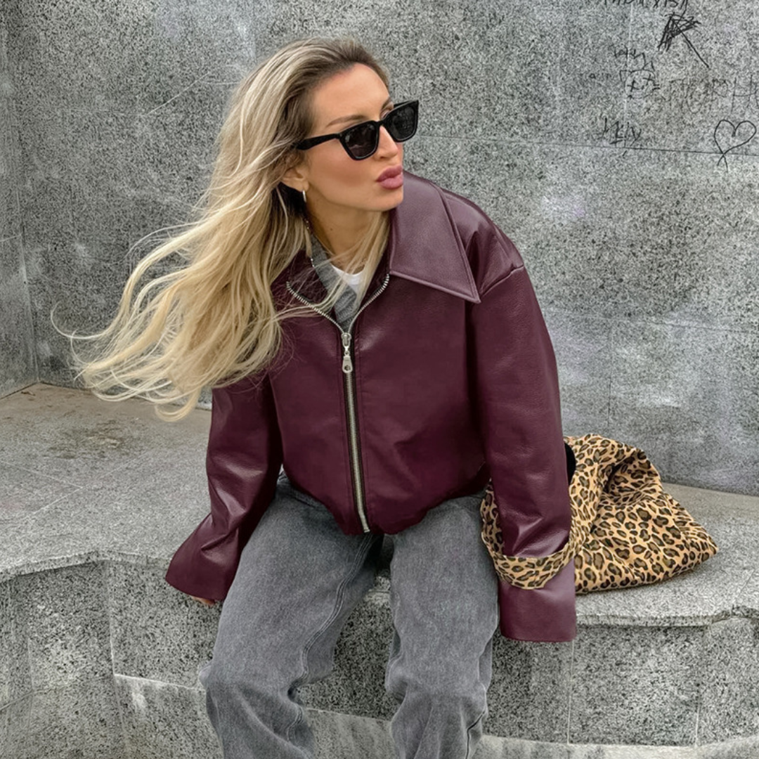 Women's Faux Leather Oversized Bomber Autumn Jacket