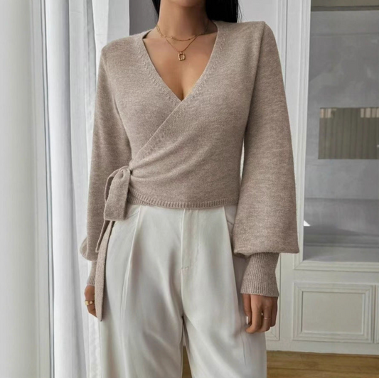 Women's V-Neck Long-Sleeve Knit Layer Winter Top