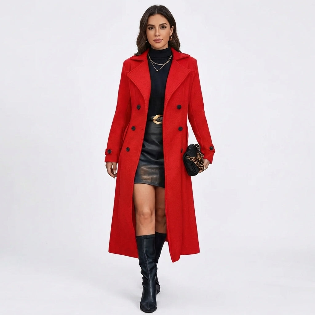 Women's Double-Breasted Tailored Wool Blend Maxi Winter Coat
