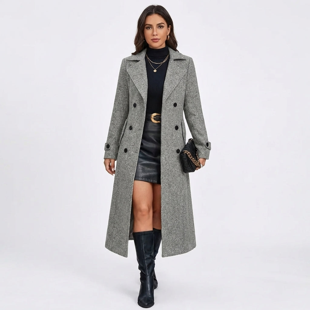 Women's Double-Breasted Tailored Wool Blend Maxi Winter Coat