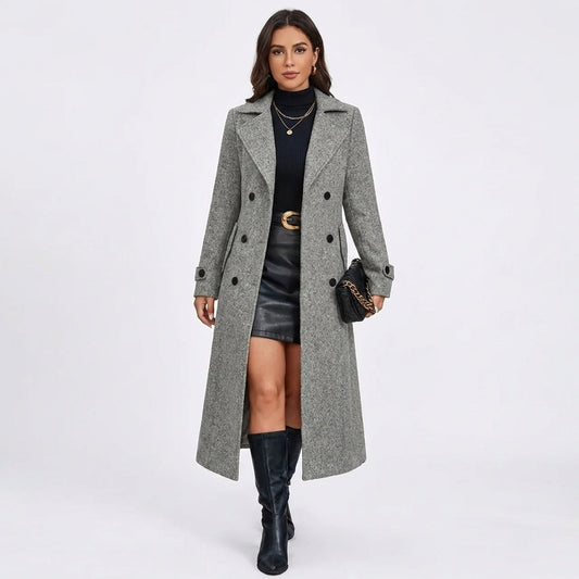 Women's Double-Breasted Tailored Wool Blend Maxi Winter Coat