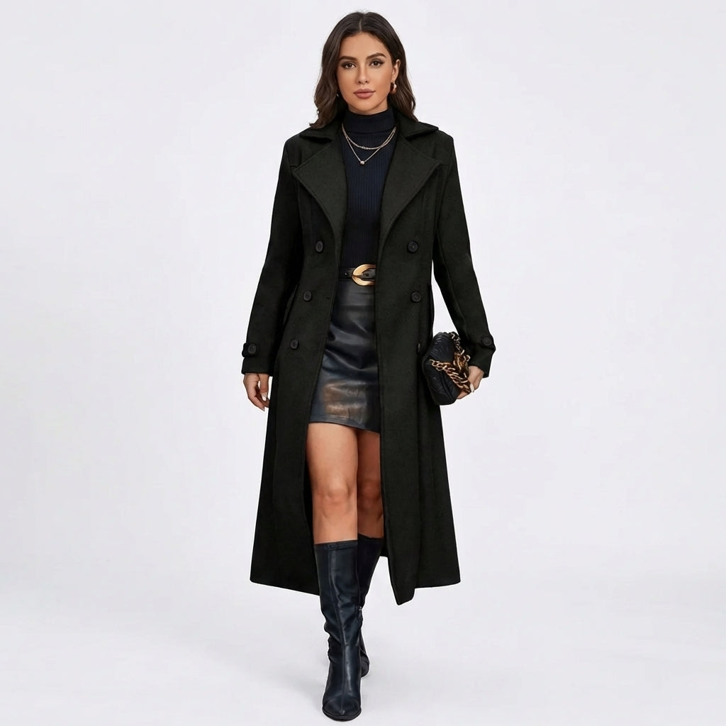 Women's Double-Breasted Tailored Wool Blend Maxi Winter Coat