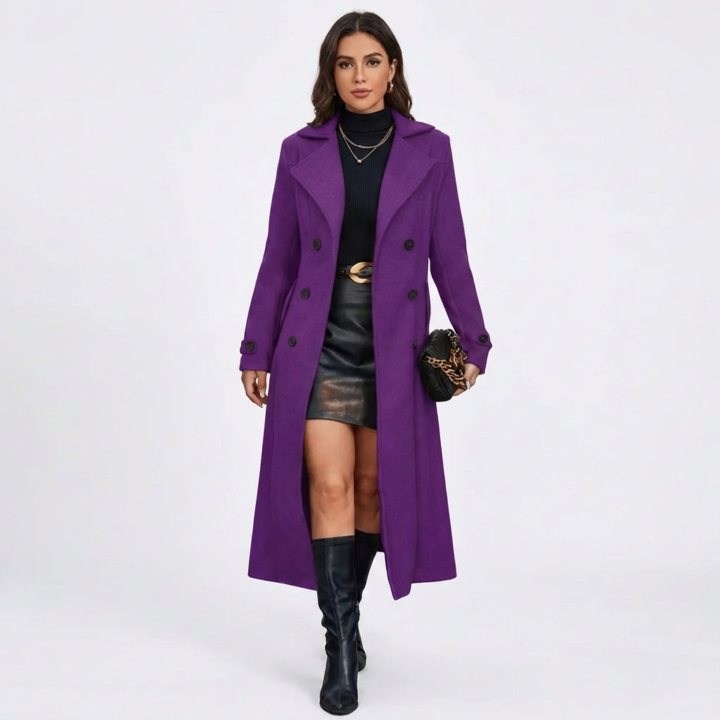 Women's Double-Breasted Tailored Wool Blend Maxi Winter Coat