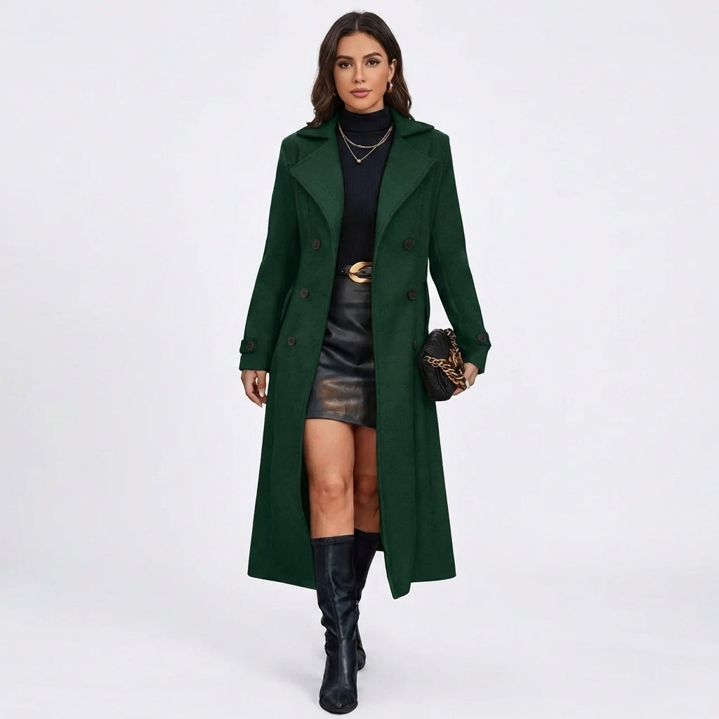 Women's Double-Breasted Tailored Wool Blend Maxi Winter Coat
