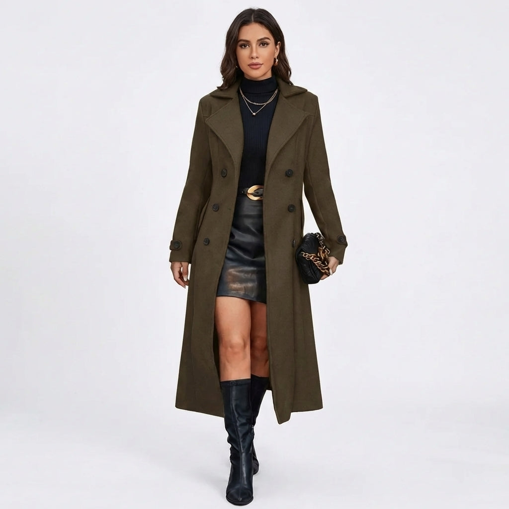 Women's Double-Breasted Tailored Wool Blend Maxi Winter Coat