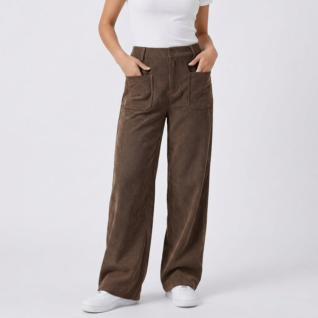 Women's High-Waisted Wide-Leg Corduroy Utility Autumn Pants