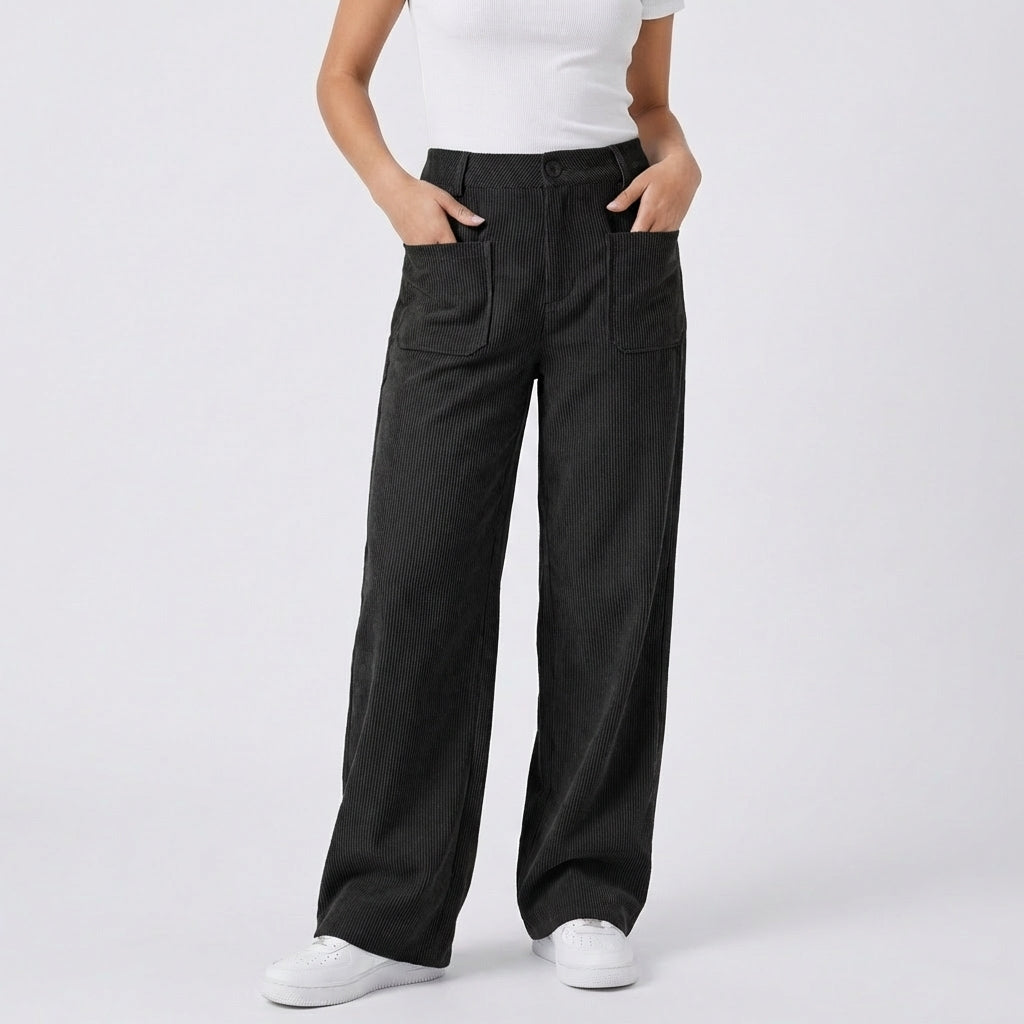 Women's High-Waisted Wide-Leg Corduroy Utility Autumn Pants
