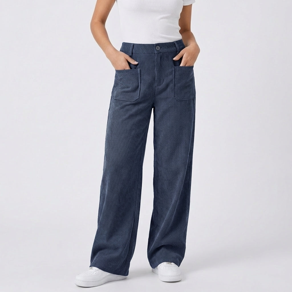 Women's High-Waisted Wide-Leg Corduroy Utility Autumn Pants