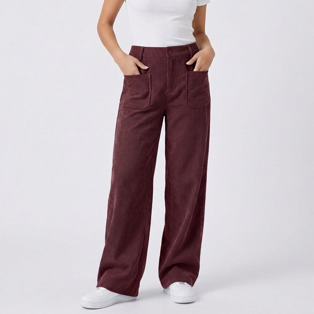 Women's High-Waisted Wide-Leg Corduroy Utility Autumn Pants