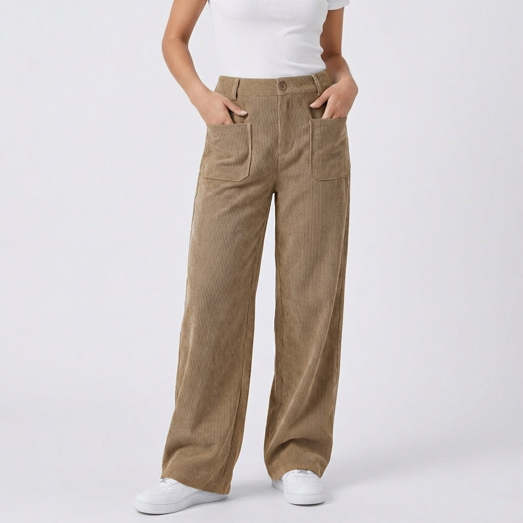 Women's High-Waisted Wide-Leg Corduroy Utility Autumn Pants