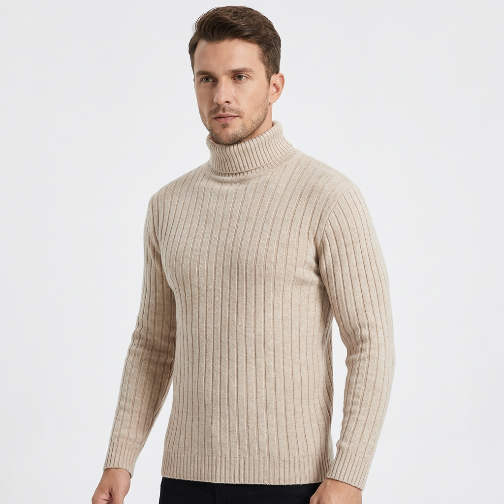Men's Slim-Fit Ribbed Turtleneck Roll Neck Knit Winter Sweater