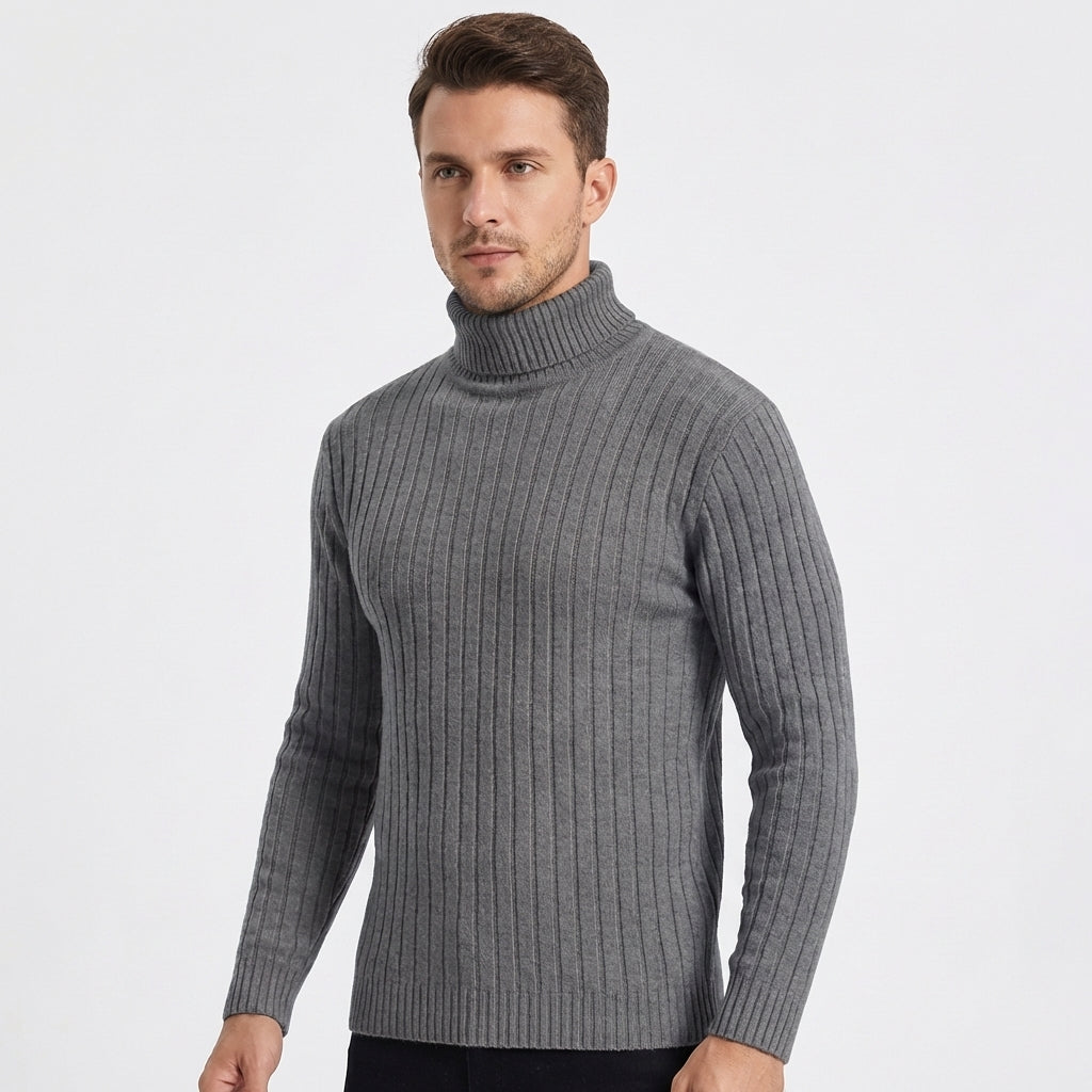 Men's Slim-Fit Ribbed Turtleneck Roll Neck Knit Winter Sweater
