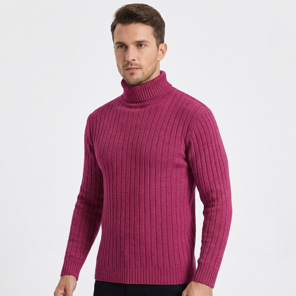 Men's Slim-Fit Ribbed Turtleneck Roll Neck Knit Winter Sweater