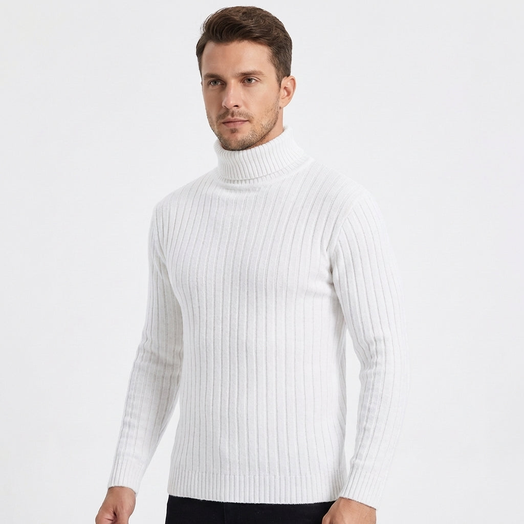 Men's Slim-Fit Ribbed Turtleneck Roll Neck Knit Winter Sweater
