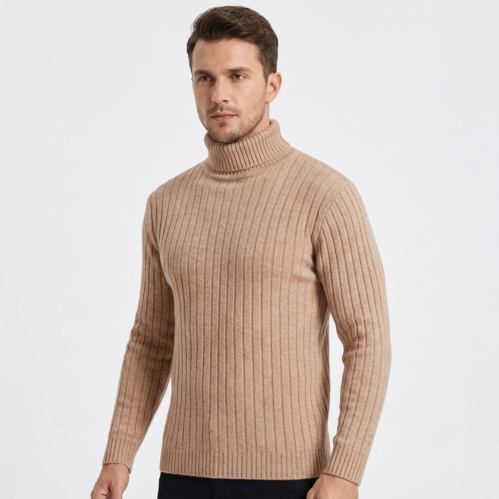 Men's Slim-Fit Ribbed Turtleneck Roll Neck Knit Winter Sweater