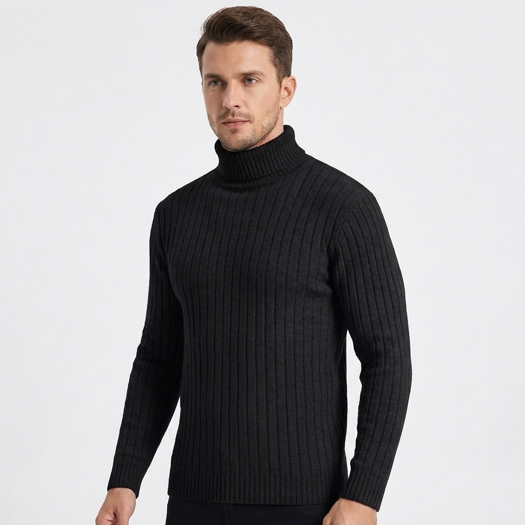 Men's Slim-Fit Ribbed Turtleneck Roll Neck Knit Winter Sweater