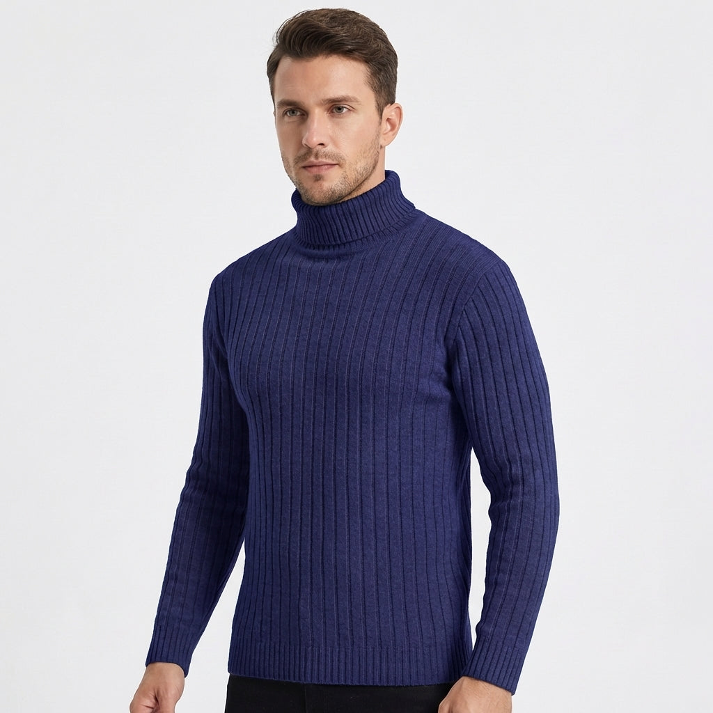 Men's Slim-Fit Ribbed Turtleneck Roll Neck Knit Winter Sweater