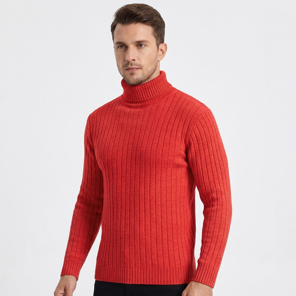 Men's Slim-Fit Ribbed Turtleneck Roll Neck Knit Winter Sweater