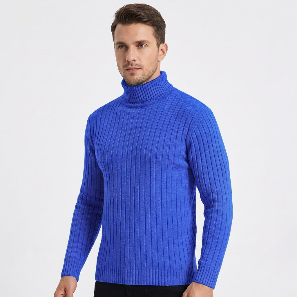 Men's Slim-Fit Ribbed Turtleneck Roll Neck Knit Winter Sweater