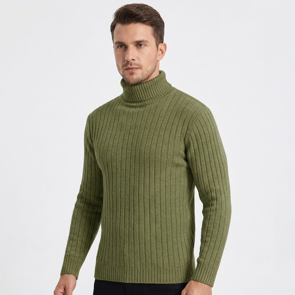 Men's Slim-Fit Ribbed Turtleneck Roll Neck Knit Winter Sweater