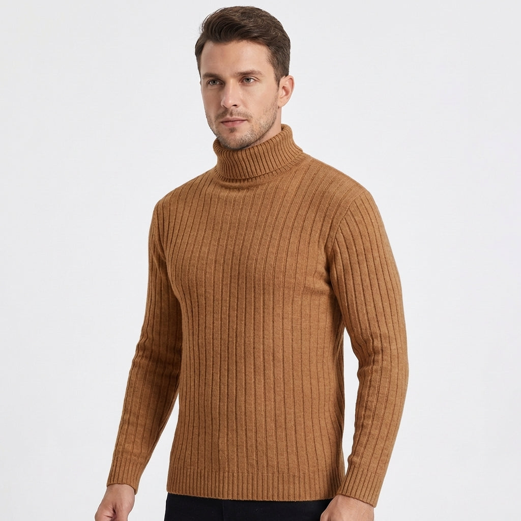 Men's Slim-Fit Ribbed Turtleneck Roll Neck Knit Winter Sweater
