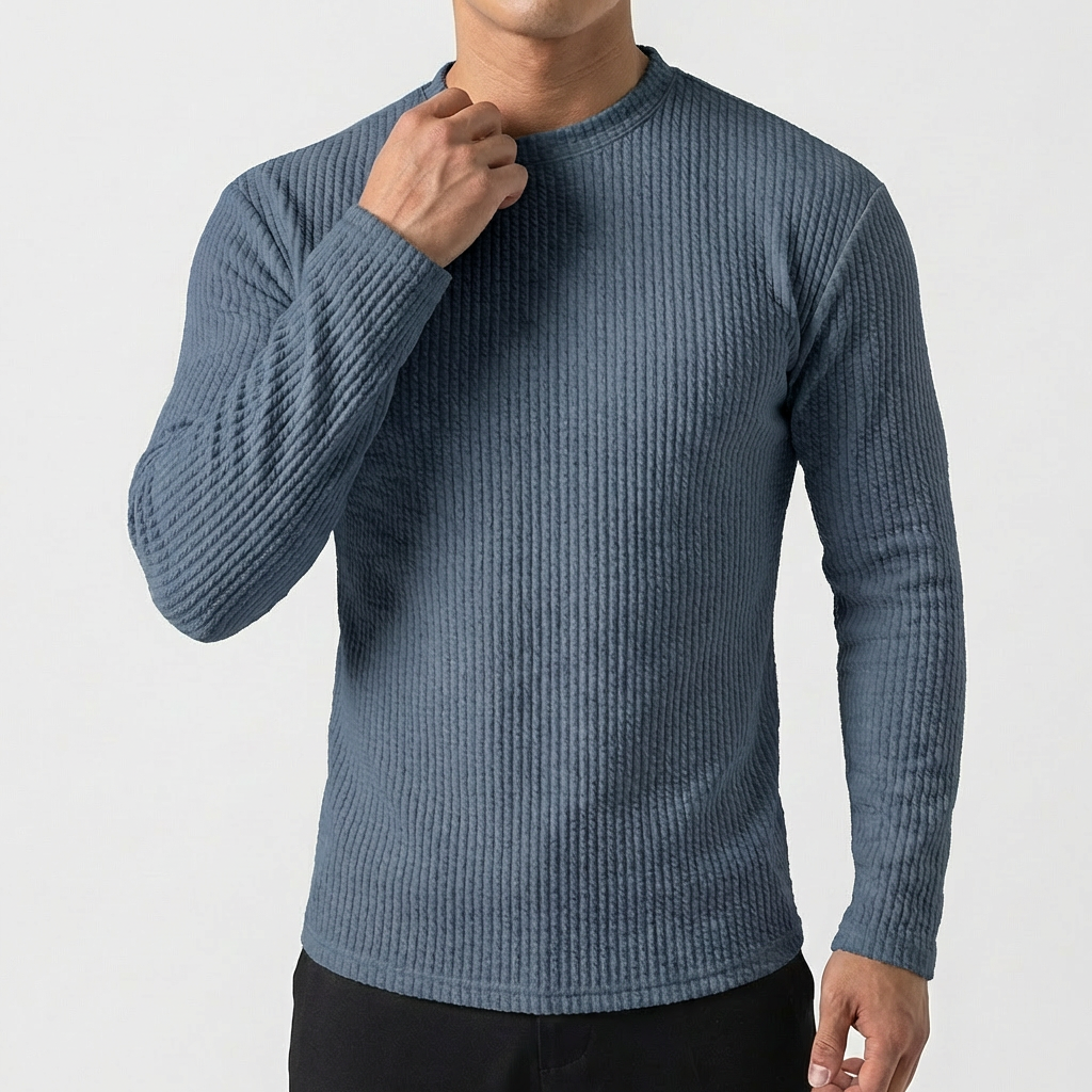 Men's Slim-Fit Textured Ribbed Corduroy Style Long-Sleeve Pullover Winter