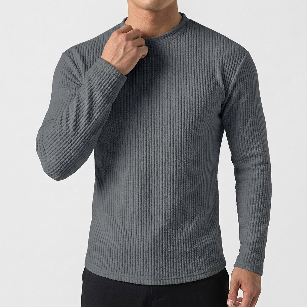 Men's Slim-Fit Textured Ribbed Corduroy Style Long-Sleeve Pullover Winter