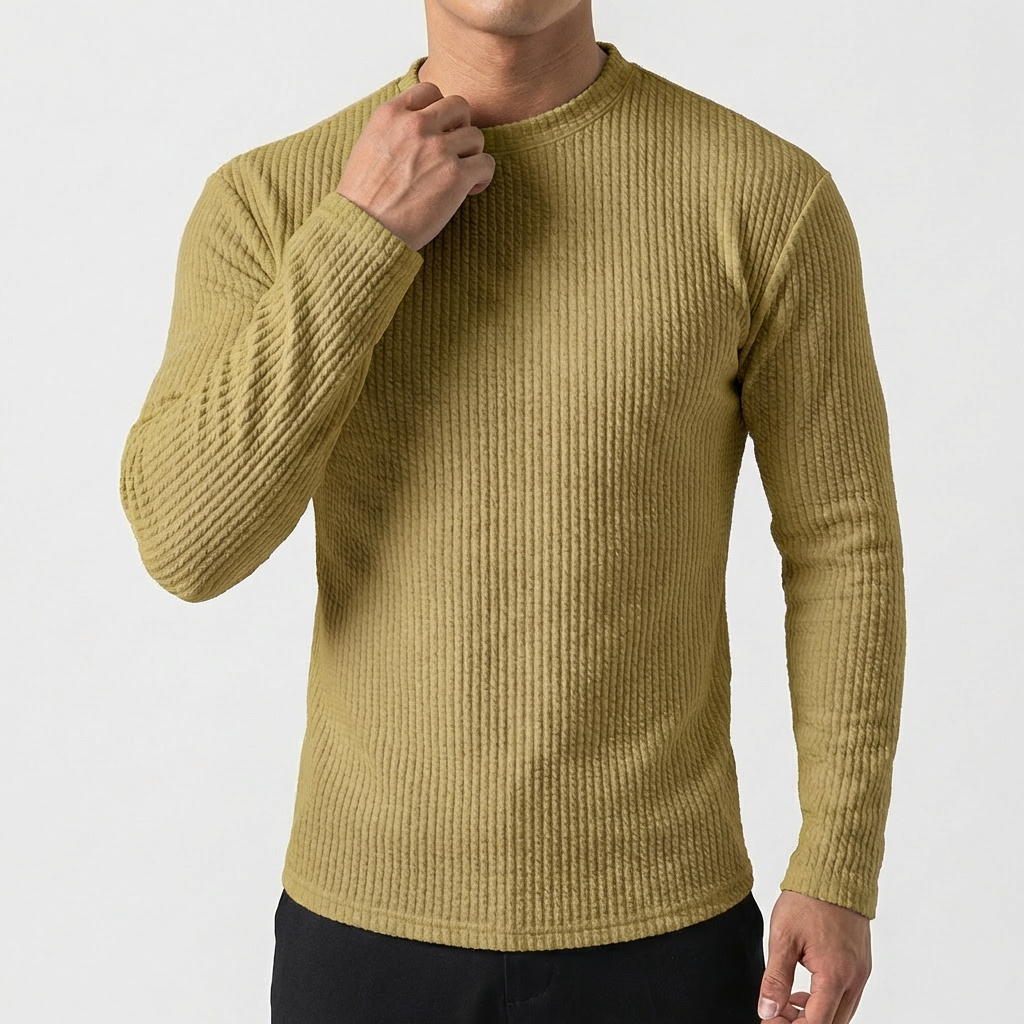 Men's Slim-Fit Textured Ribbed Corduroy Style Long-Sleeve Pullover Winter