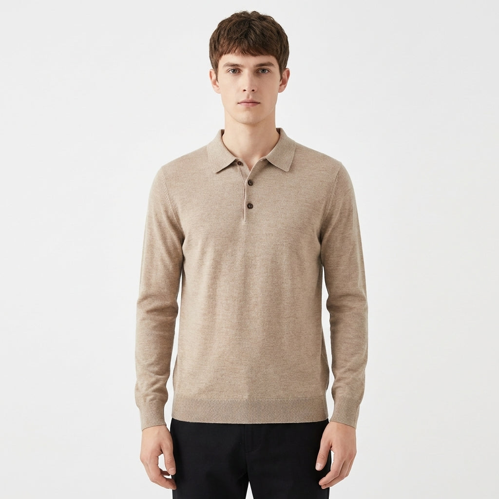 Men's Slim-Fit Textured Knit Long-Sleeve Ribbed Polo Winter Top