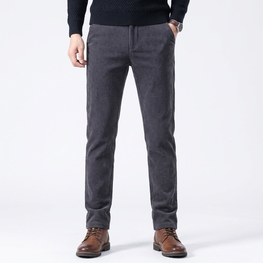 Pantaloni Invernali da Uomo in Velluto a Coste Elasticizzato Vestibilità Slim Gamba Dritta
