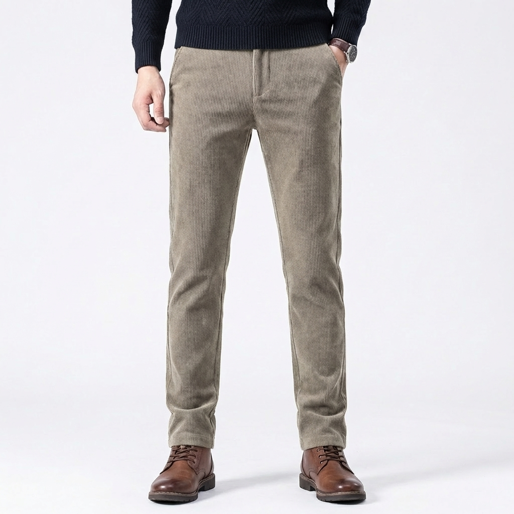 Pantaloni Invernali da Uomo in Velluto a Coste Elasticizzato Vestibilità Slim Gamba Dritta