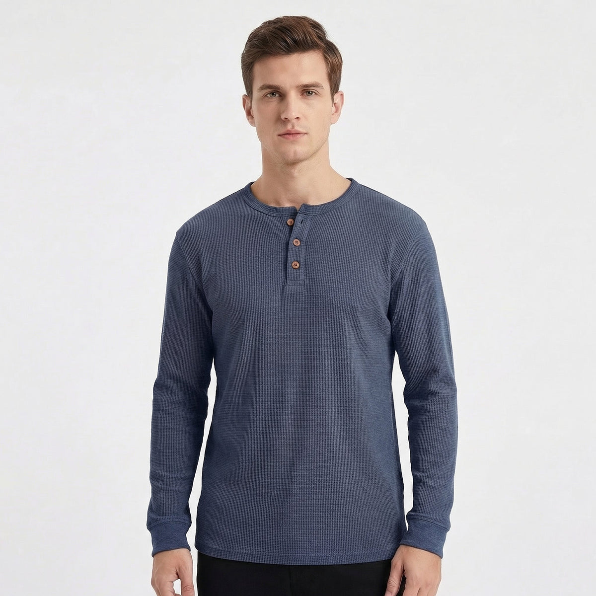 Men's Long-Sleeve Slim-Fit Waffle Knit Henley Thermal Winter Shirt