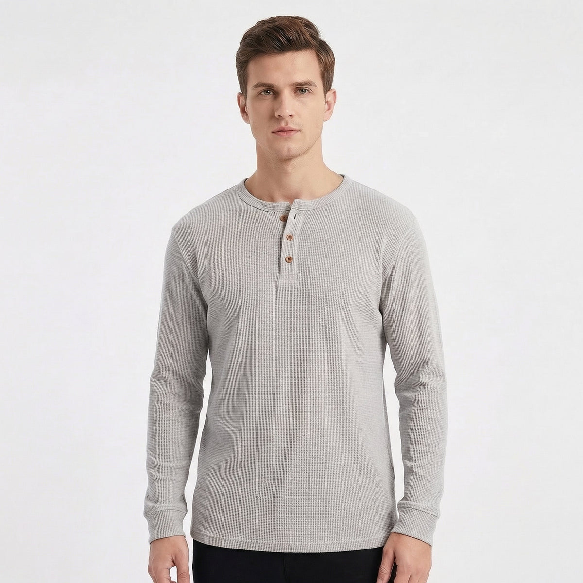 Men's Long-Sleeve Slim-Fit Waffle Knit Henley Thermal Winter Shirt