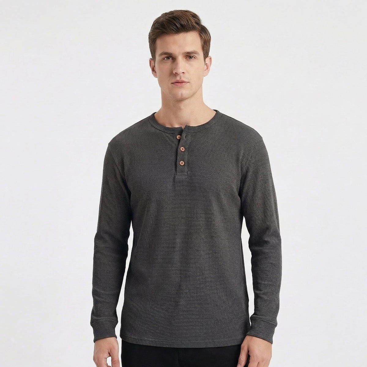 Men's Long-Sleeve Slim-Fit Waffle Knit Henley Thermal Winter Shirt